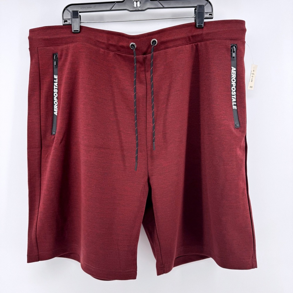 New Aeropostale Mens 3XL Athletic Shorts Burgundy Heather Zip Pockets RN154379